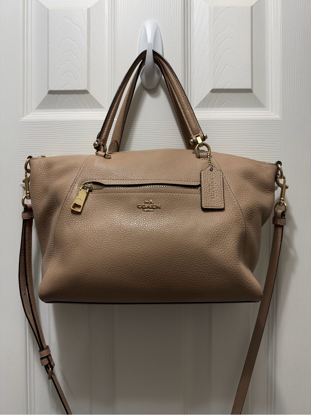 Coach Pebbled Leather Satchel in Taupe